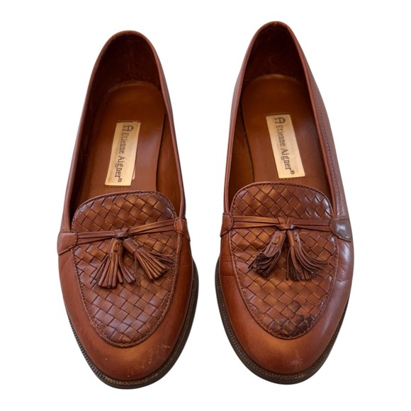 Vintage Etienne Aigner Womens 7 N Tassel Loafers Woven Brown‎ Leather Made Spain - Picture 2 of 13